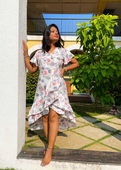 White Floral Ruffle Dress