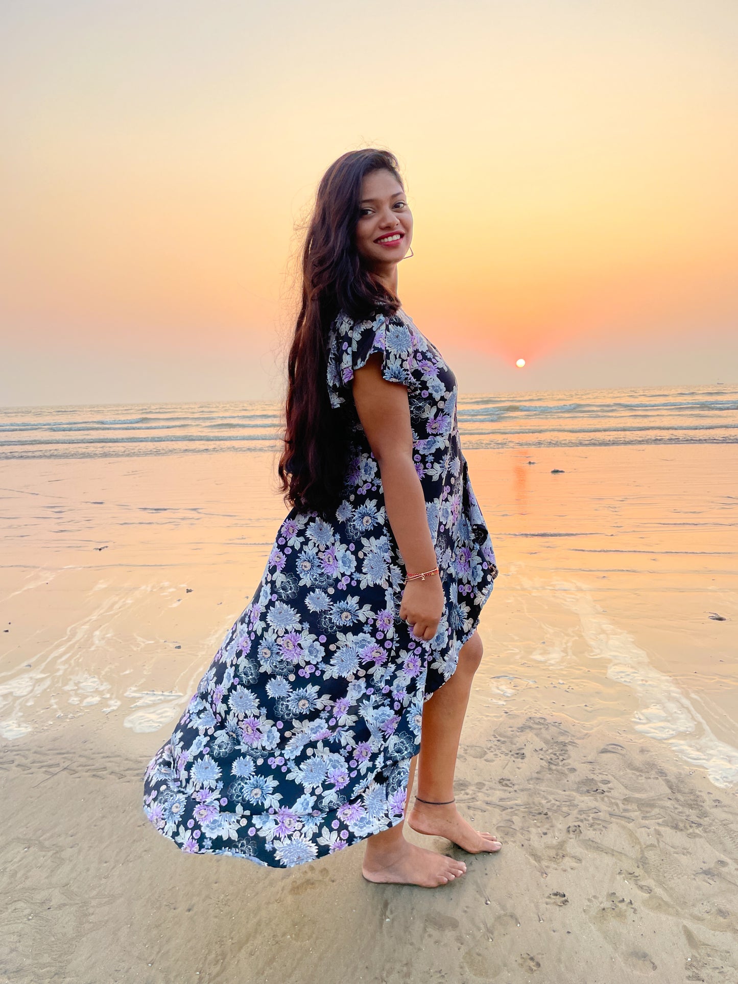 Black Floral Ruffle Dress