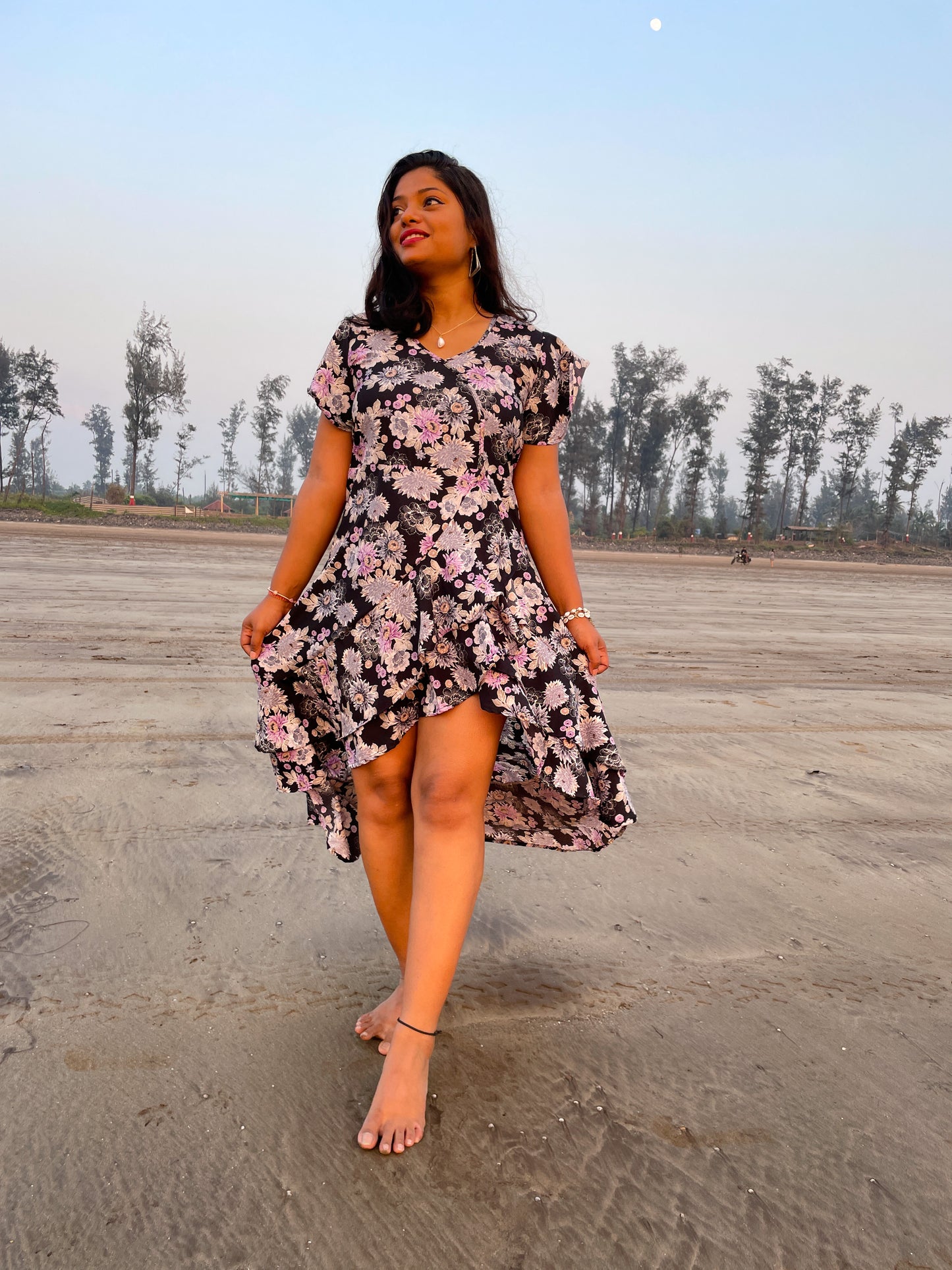 Black Floral Ruffle Dress