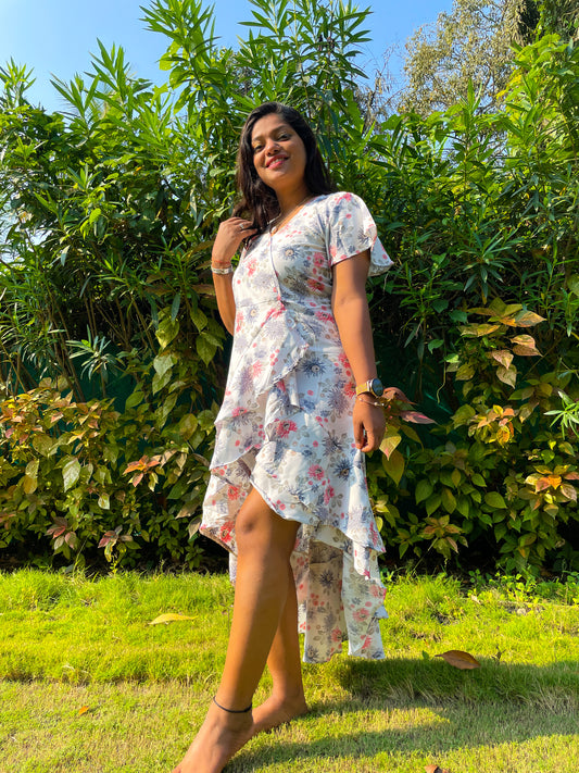 White Floral Ruffle Dress