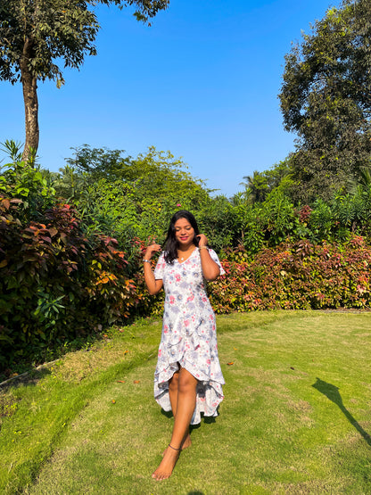 White Floral Ruffle Dress