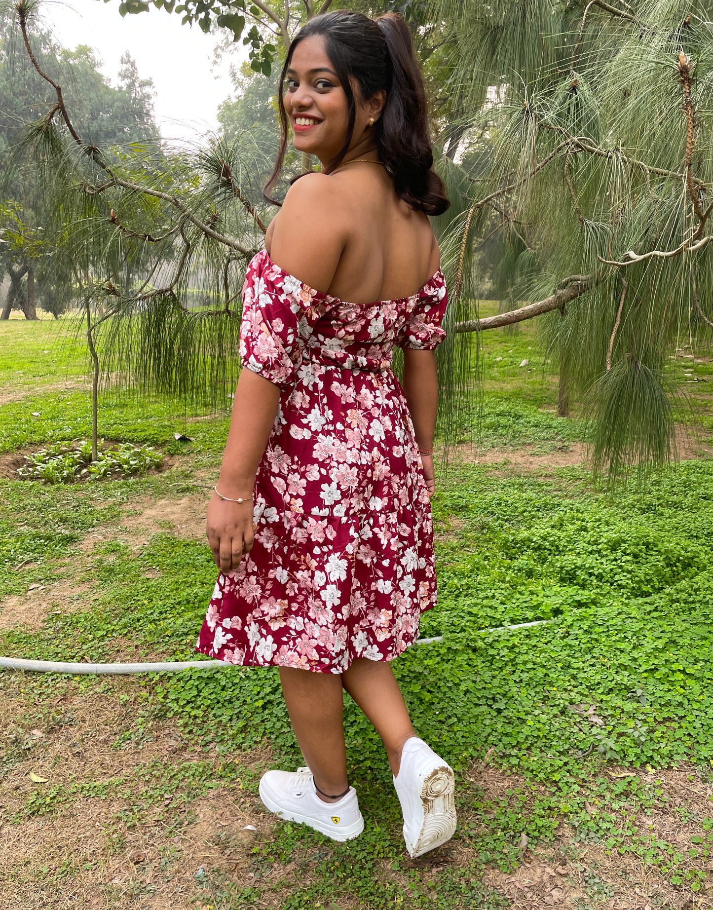 Red Floral Heart Neckline Mini Dress