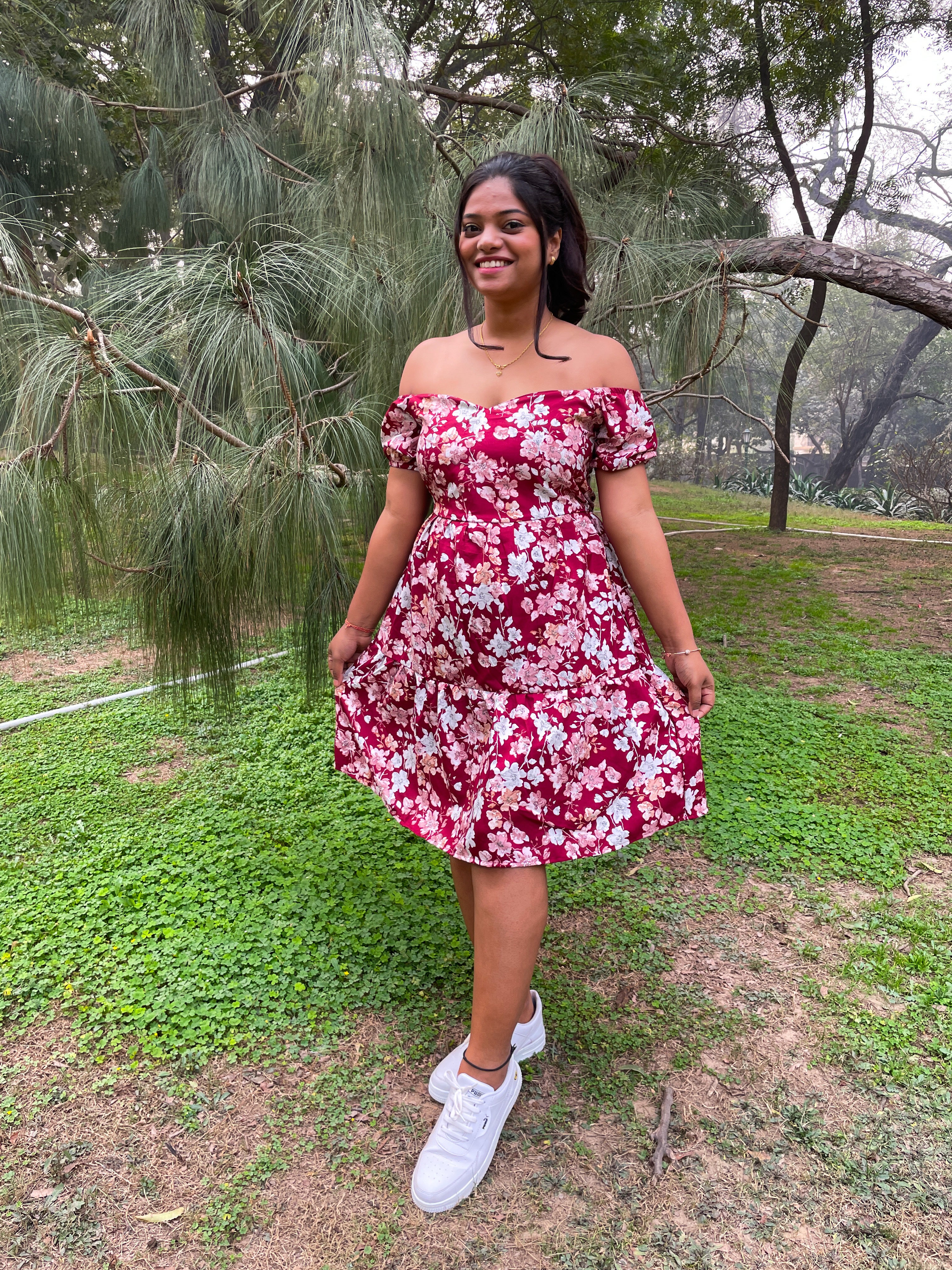 Green and shops red floral dress