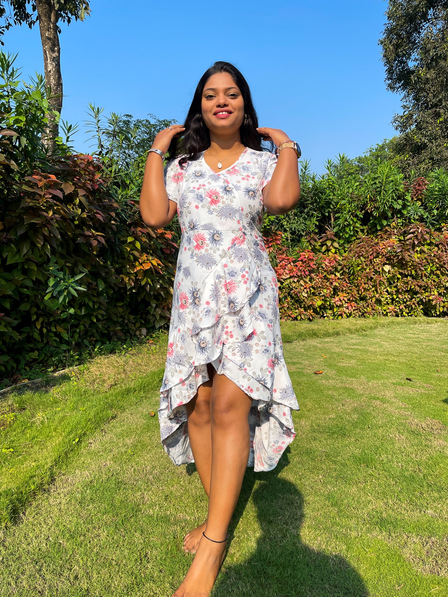 White Floral Ruffle Dress