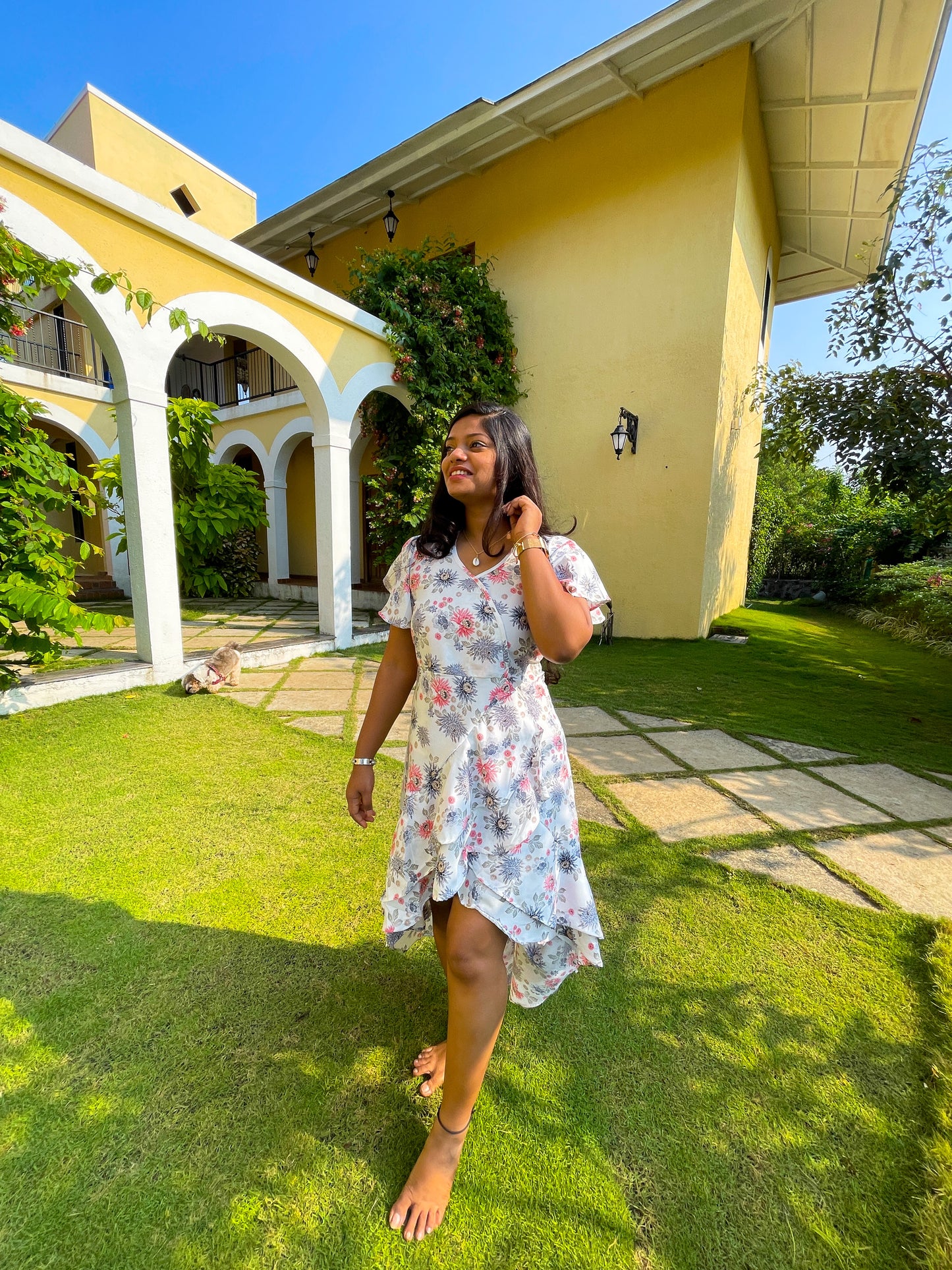 White Floral Ruffle Dress