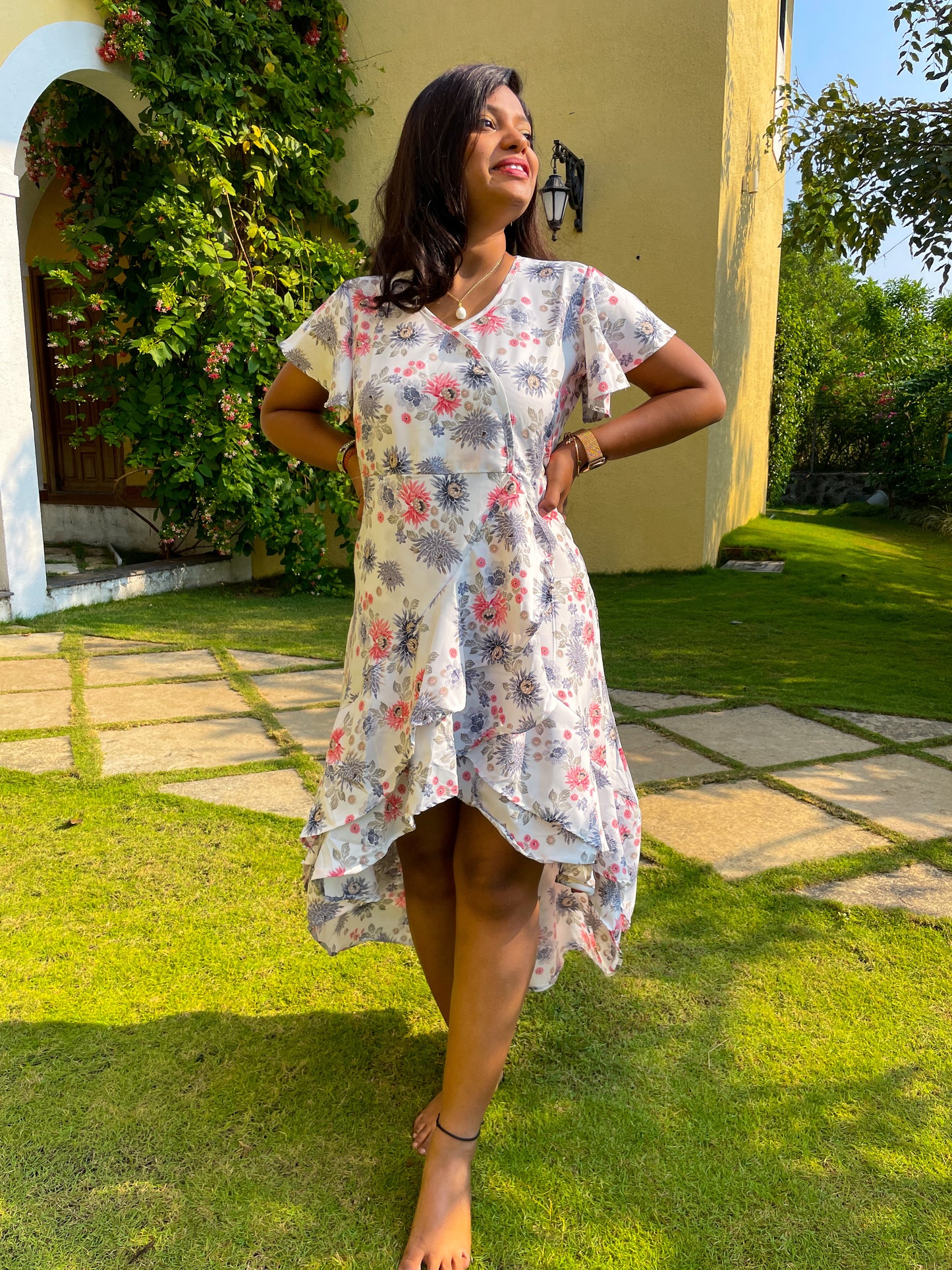 White Floral Ruffle Dress