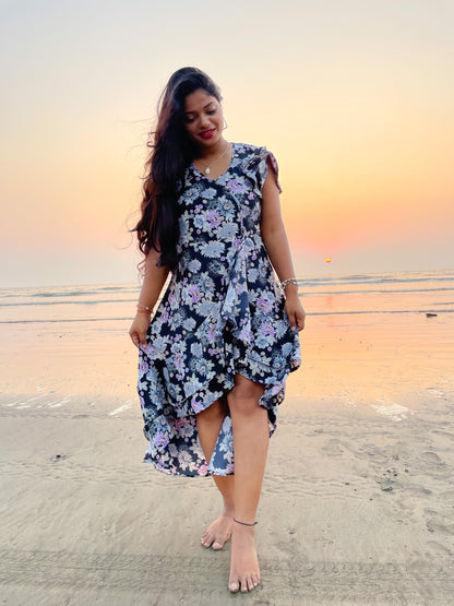 Black Floral Ruffle Dress