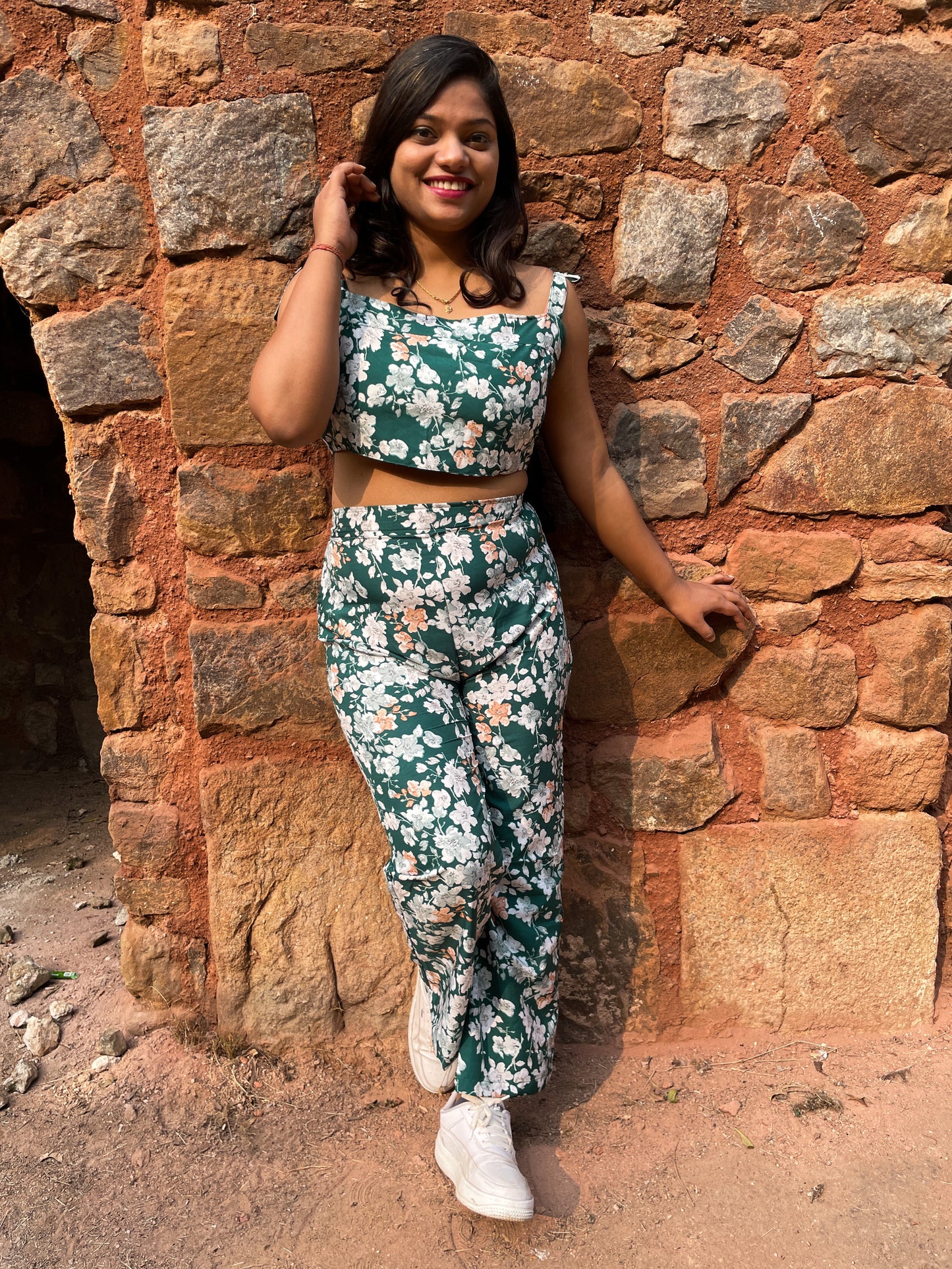 Green Floral Two Piece Coord Set